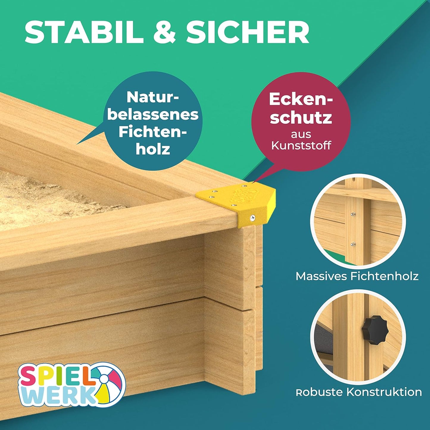 Bac à sable en bois 120 x 120 cm Tapis de sol Toit réglable Protection UV 50+