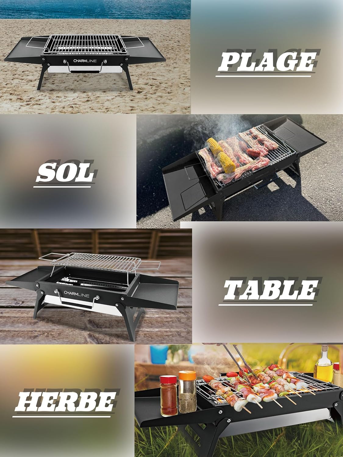 Barbecue portable compact au charbon de bois pour l'extérieur, 34 x 23 cm