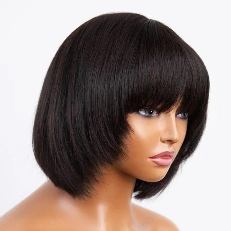 Pre-Cut Short Straight Wig with Bangs – Affordable & Natural Look