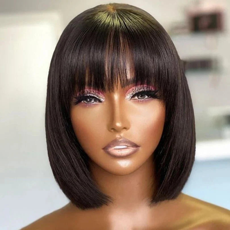 Pre-Cut Short Straight Wig with Bangs – Affordable & Natural Look