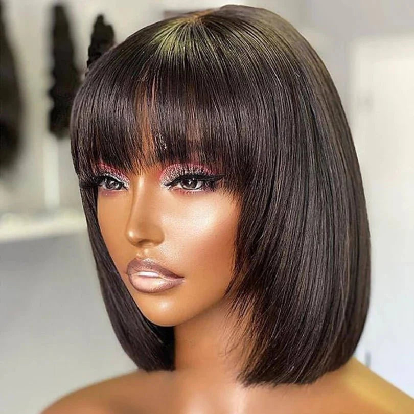 Pre-Cut Short Straight Wig with Bangs – Affordable & Natural Look