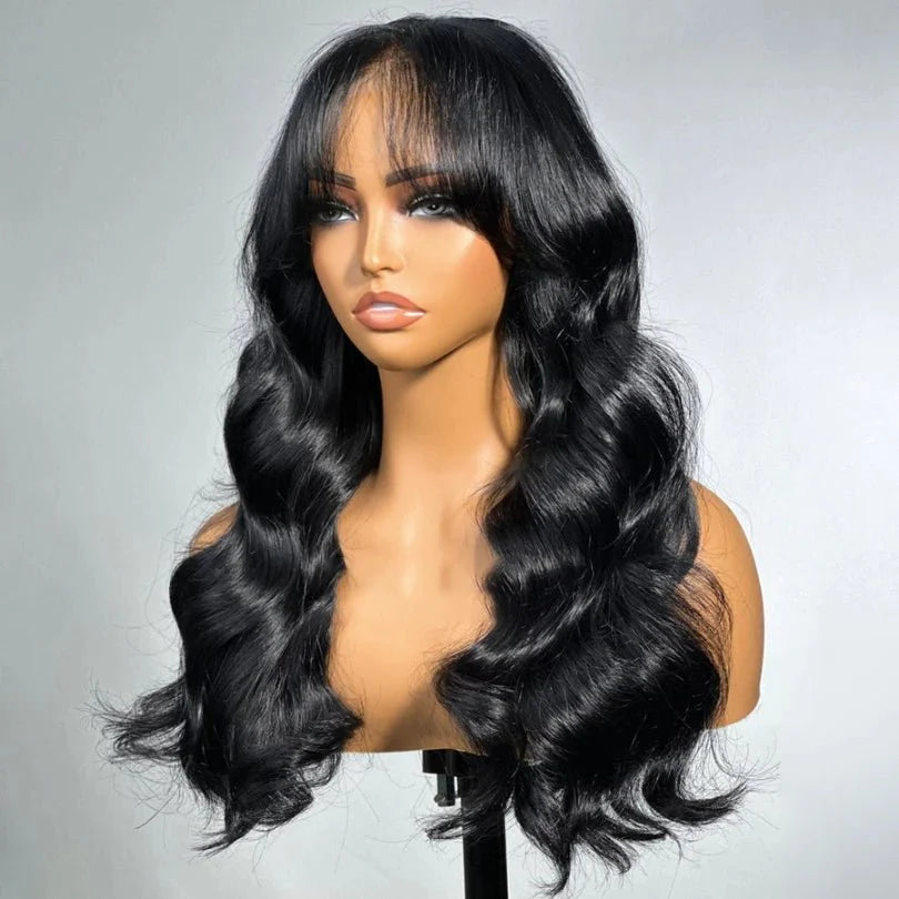 Black Long Loose Wave Wig – 100% Human Hair, Natural Shine