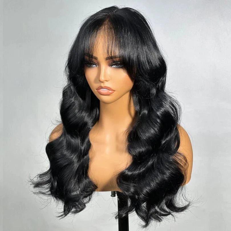 Black Long Loose Wave Wig – 100% Human Hair, Natural Shine