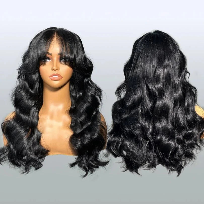 Black Long Loose Wave Wig – 100% Human Hair, Natural Shine