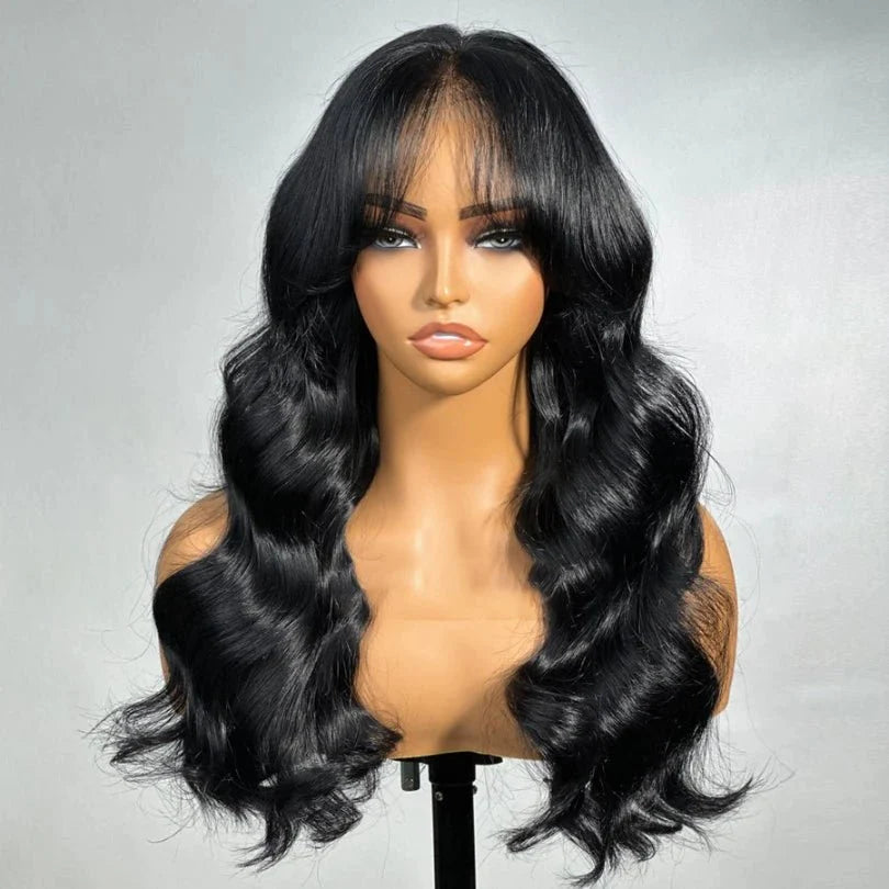 Black Long Loose Wave Wig – 100% Human Hair, Natural Shine
