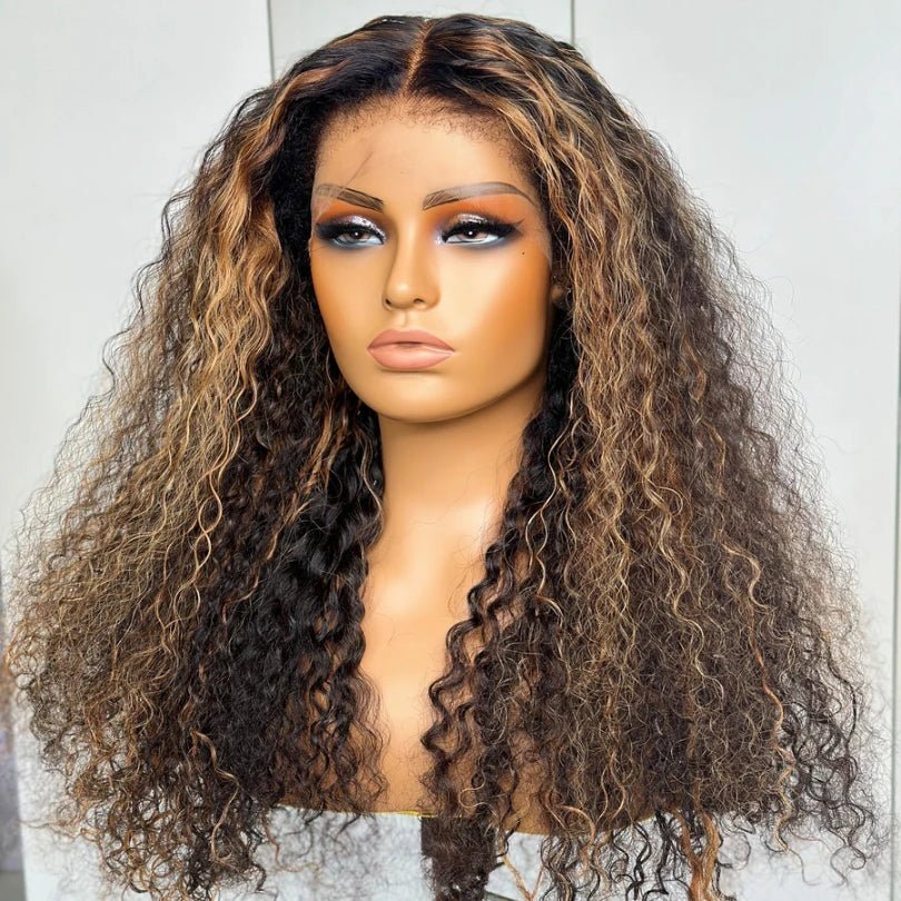 Bohemia Brown Kinky Curly Wig – Highlighted, Human Hair, Natural