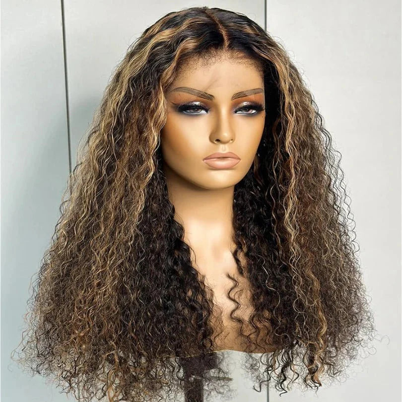 Bohemia Brown Kinky Curly Wig – Highlighted, Human Hair, Natural