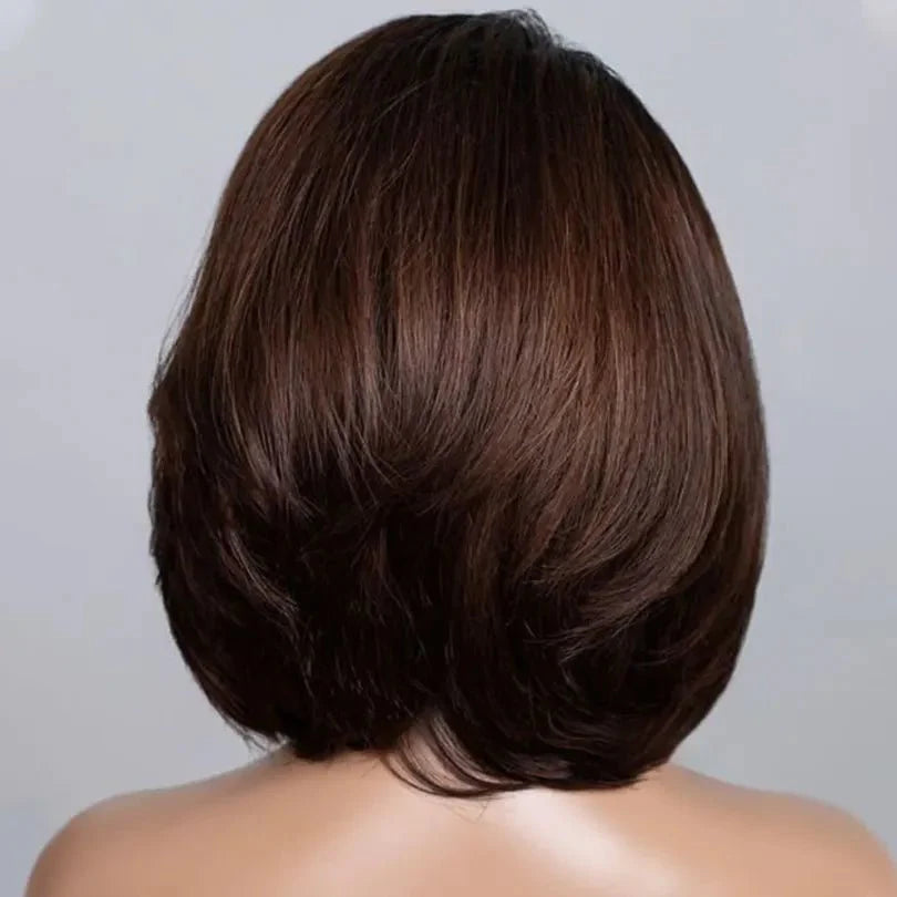 Natural Look Bob Wig Layered Cut with Brown Highlights