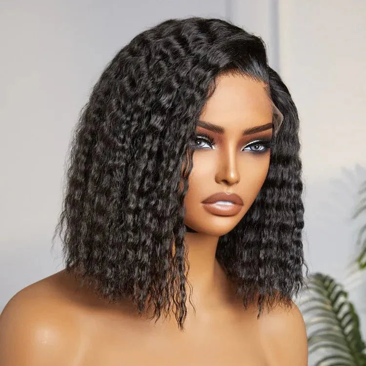 Natural Black Curly Bob Wig – Chic Look, 100% Human Hair