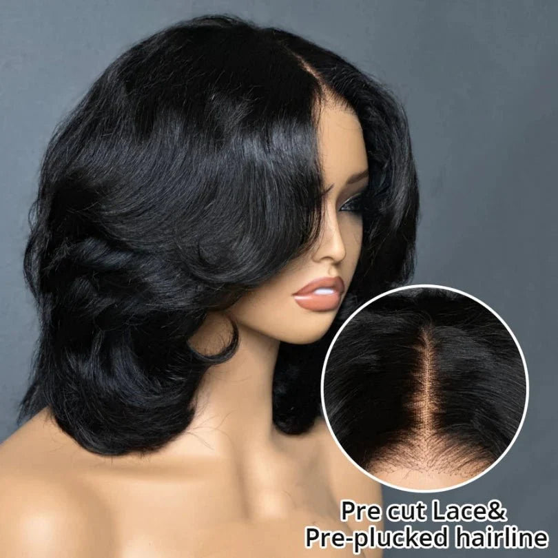 Elegant Layered Wavy Wig – Natural Black, Soft, Lightweight Hair