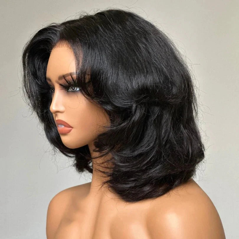 Elegant Layered Wavy Wig – Natural Black, Soft, Lightweight Hair