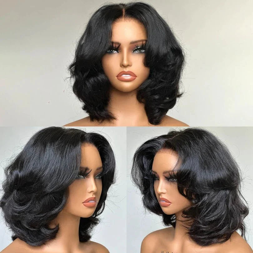 Elegant Layered Wavy Wig – Natural Black, Soft, Lightweight Hair