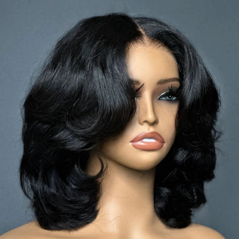 Elegant Layered Wavy Wig – Natural Black, Soft, Lightweight Hair