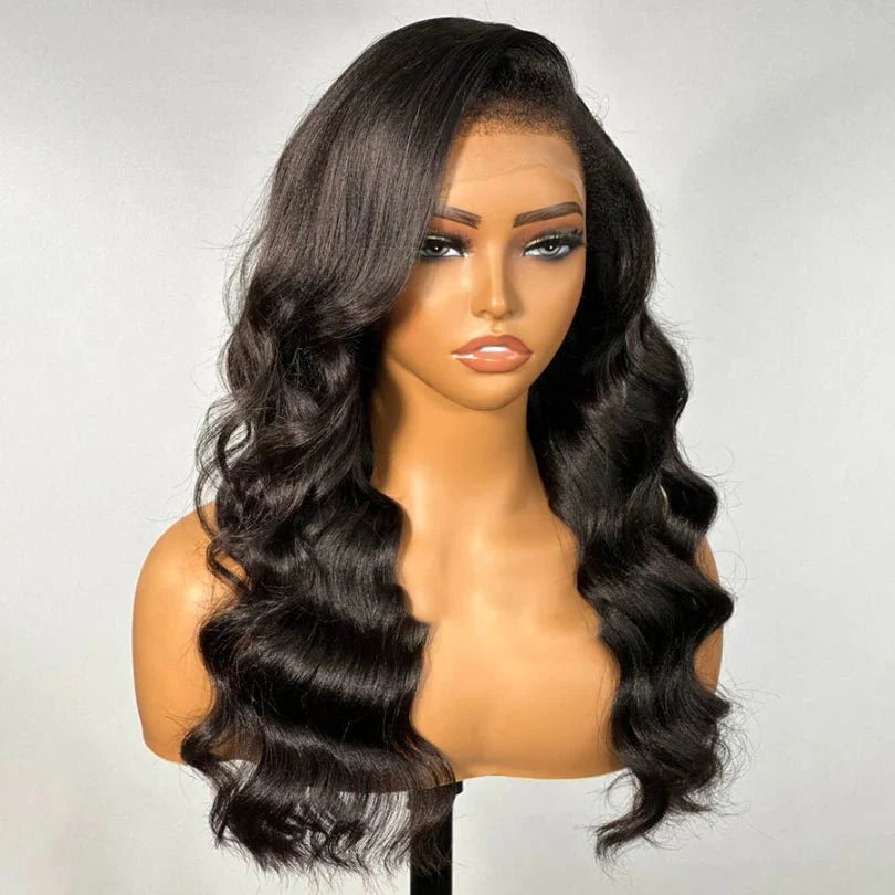 Natural Black Wavy Wig – Elegant C Part, Lightweight Design