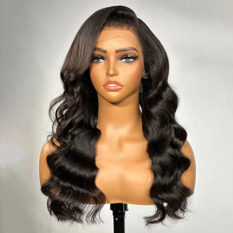 Natural Black Wavy Wig – Elegant C Part, Lightweight Design