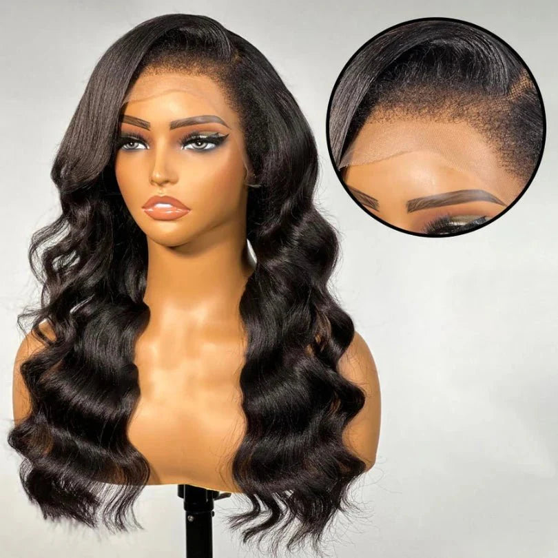 Natural Black Wavy Wig – Elegant C Part, Lightweight Design