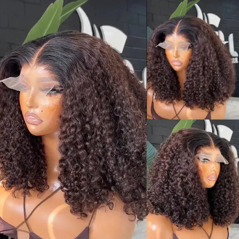 Ombre Brown Lace Front Curly Wig – Girls' Mid-Part, Soft Texture