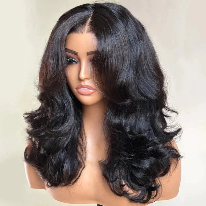 Layered Curtain Wave Wig Natural Black, Lightweight Design