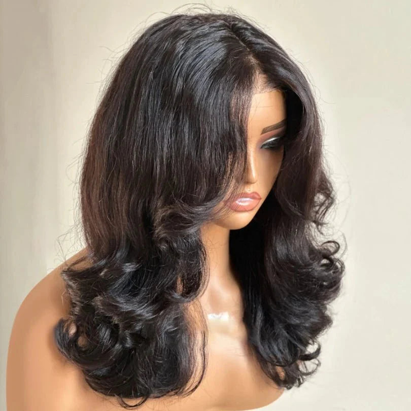 Layered Curtain Wave Wig Natural Black, Lightweight Design