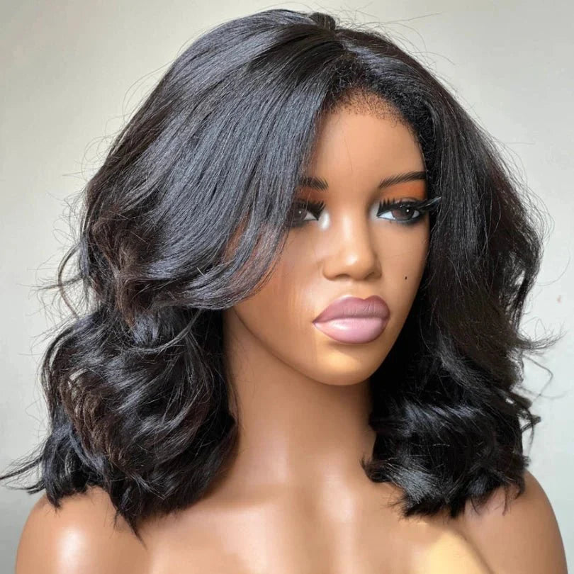 Natural Black Short Layered Wave Bob Wig – Soft & Stylish