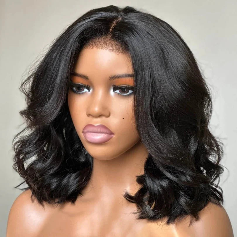 Natural Black Short Layered Wave Bob Wig – Soft & Stylish