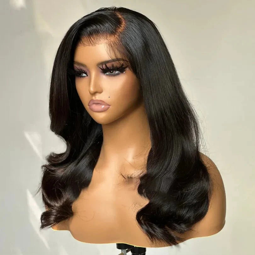 Side Part Layered Wave Wig Long Natural Black Human Hair