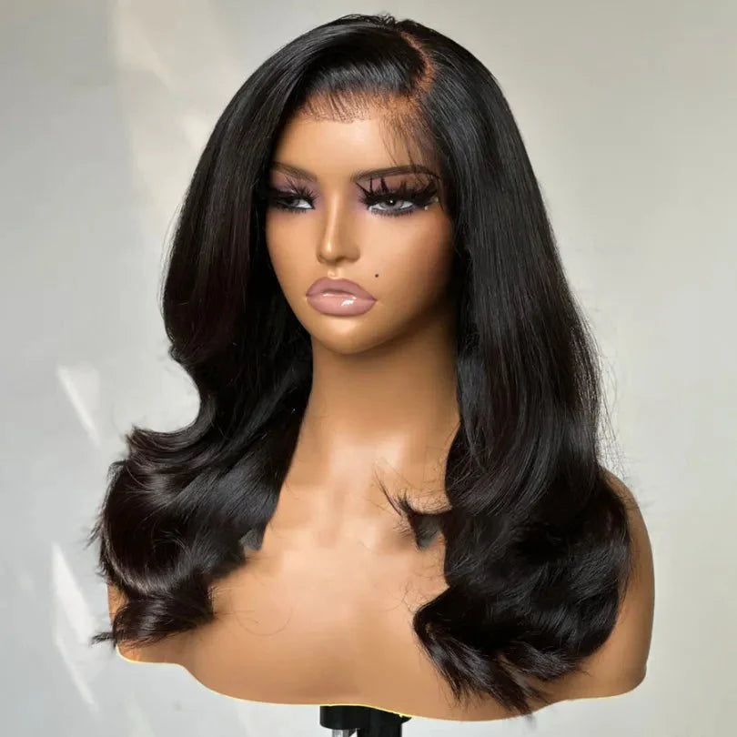 Side Part Layered Wave Wig Long Natural Black Human Hair