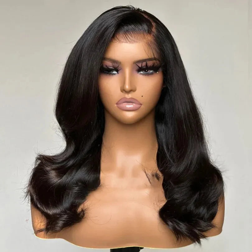 Side Part Layered Wave Wig Long Natural Black Human Hair