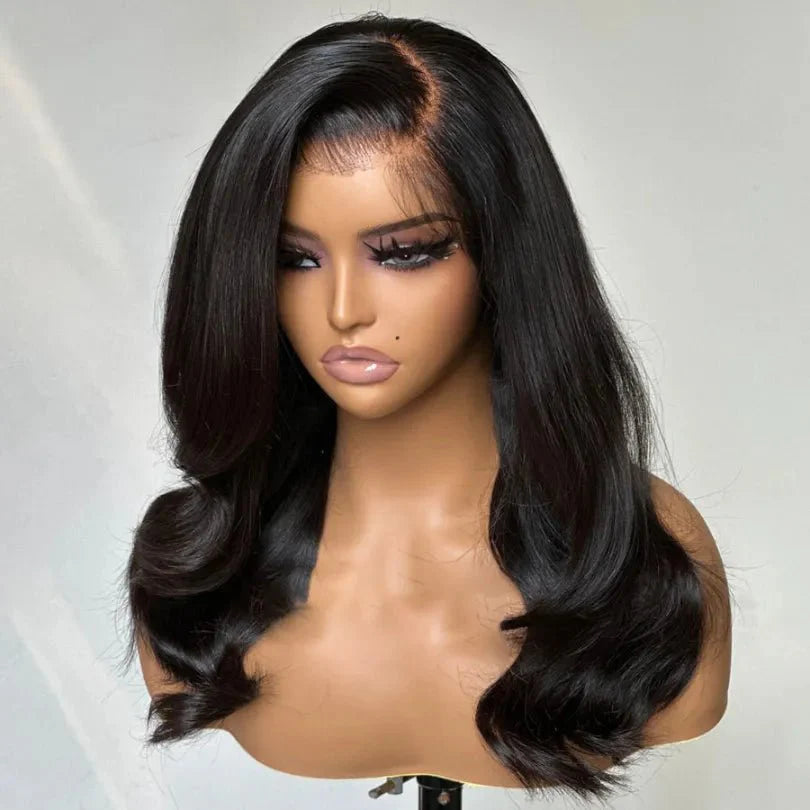 Side Part Layered Wave Wig Long Natural Black Human Hair