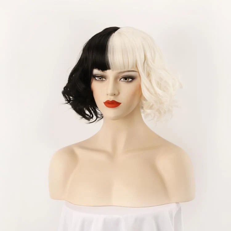 Black and blonde mixed short hair wave female synthetic wig