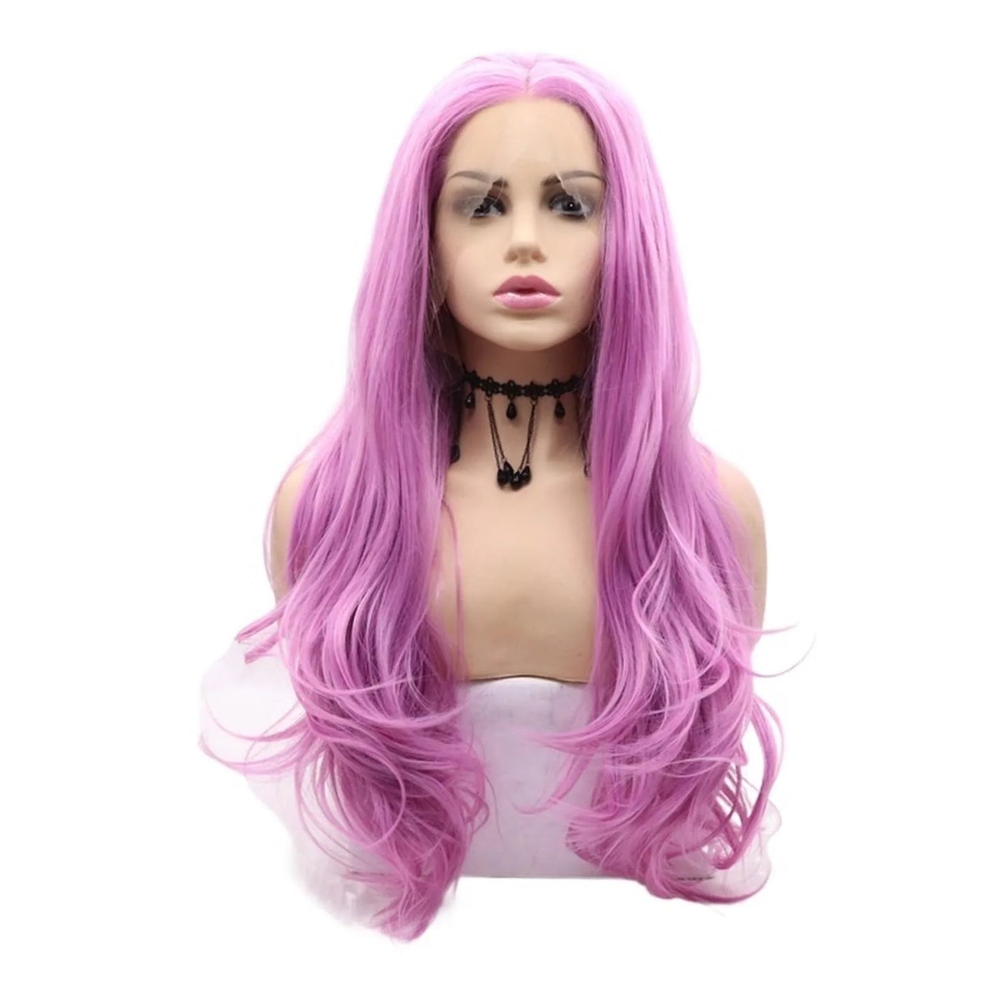 Long wave purple synthetic wig