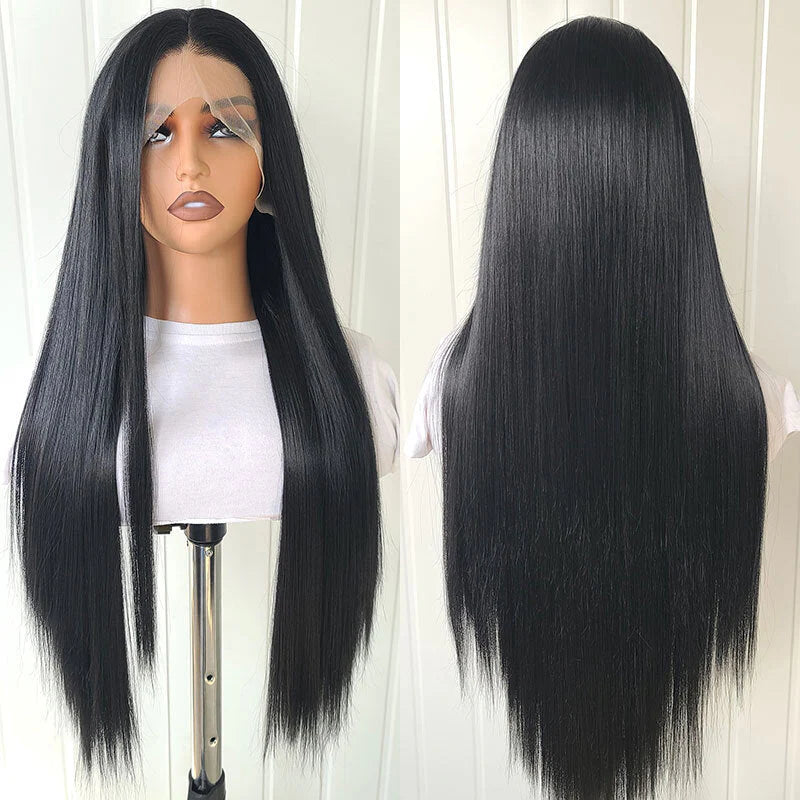 Lace front wig synthetic hair black long hair