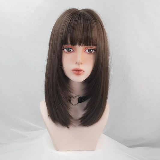 Short bob wig straight synthetic wig girl daily use wig