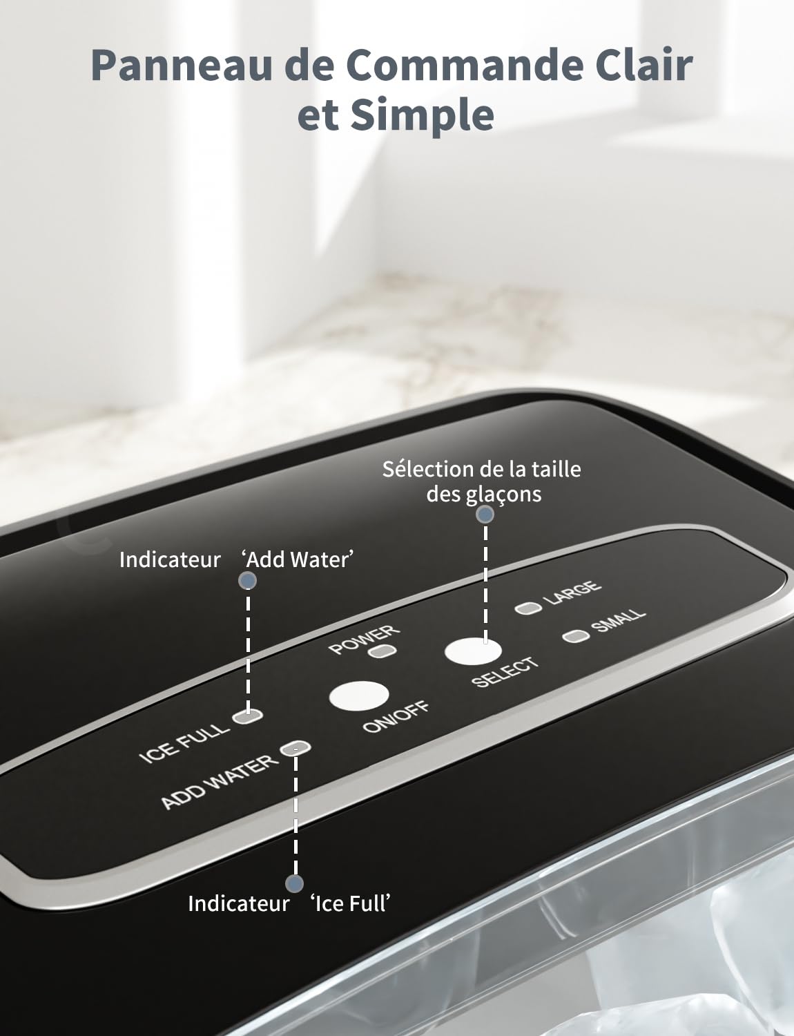 Machine à glaçons Produit 12 kg de glace en 24 heures Produit 9 glaçons en 6 à 8 minutes Livré avec une pelle à glace réversible et une poignée de transport
