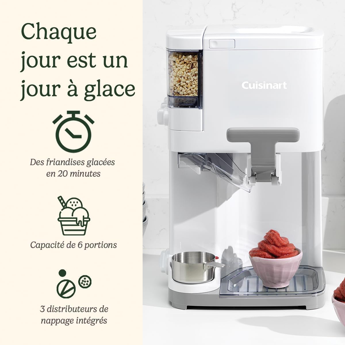 Sorbetière Cuisinart | Sorbetière, yaourt glacé, gelato, sorbet, sans produits laitiers | Distributeur de remplissage | Facile à utiliser | 1,42 L pour 6 portions | Prêt en 20 minutes | ICE48U