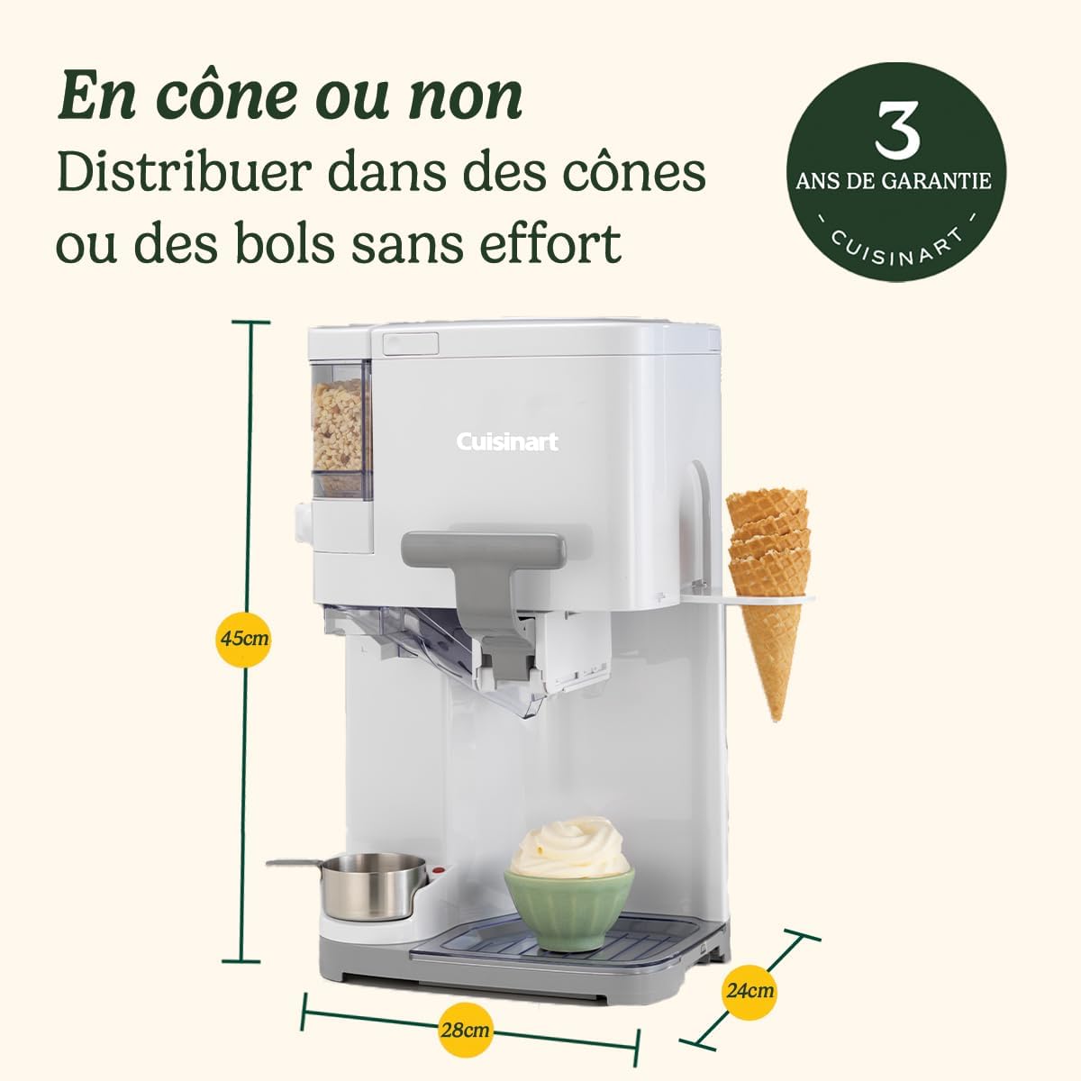 Sorbetière Cuisinart | Sorbetière, yaourt glacé, gelato, sorbet, sans produits laitiers | Distributeur de remplissage | Facile à utiliser | 1,42 L pour 6 portions | Prêt en 20 minutes | ICE48U