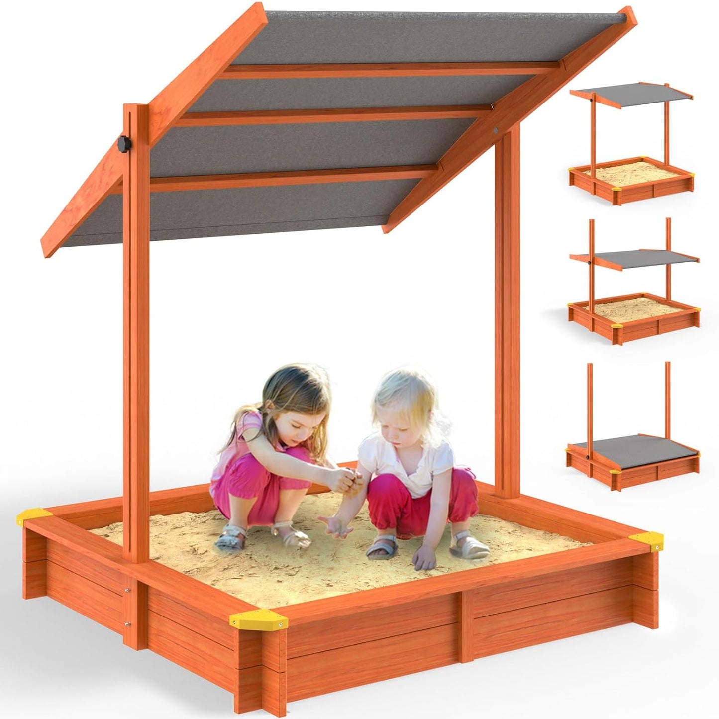Bac à sable en bois 120 x 120 cm Tapis de sol Toit réglable Protection UV 50+