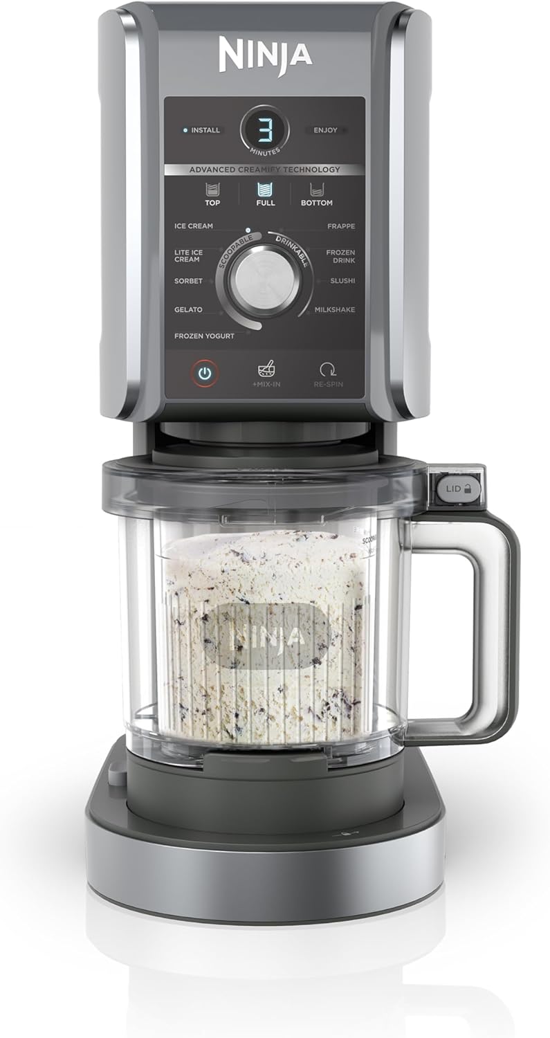 Sorbetière Ninja CREAMi 7 programmes pour glaces sorbets smoothies et milkshakes, noir/argent 1,4 L