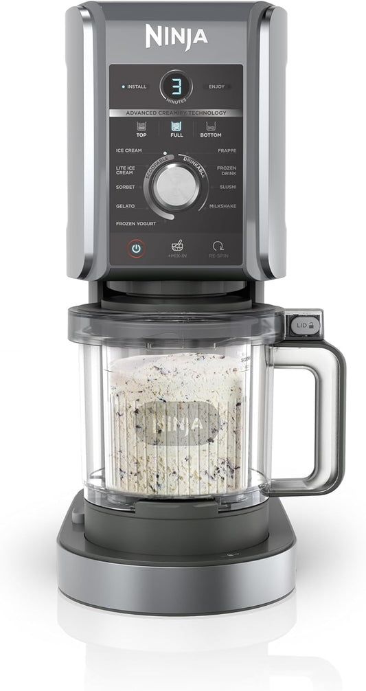 Sorbetière Ninja CREAMi 7 programmes pour glaces sorbets smoothies et milkshakes, noir/argent 1,4 L