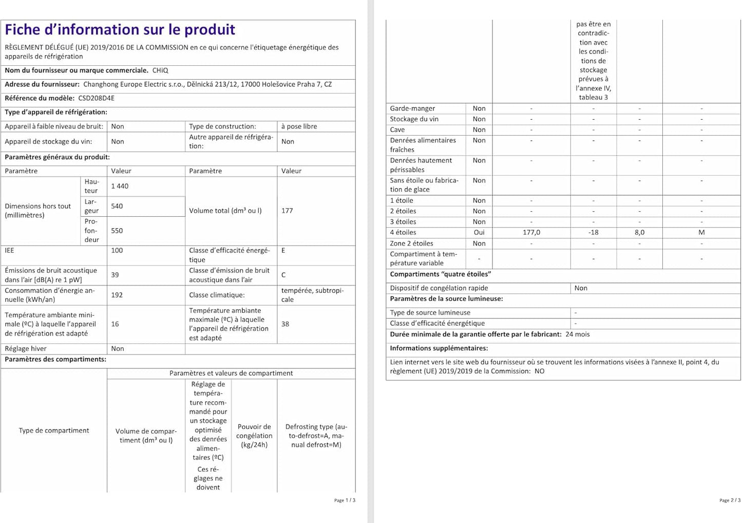 CHiQ Congélateur d'une capacité de 145 L, Congélation rapide, Thermostat réglable Silencieux Porte réversible, Noir, Classe énergétique E