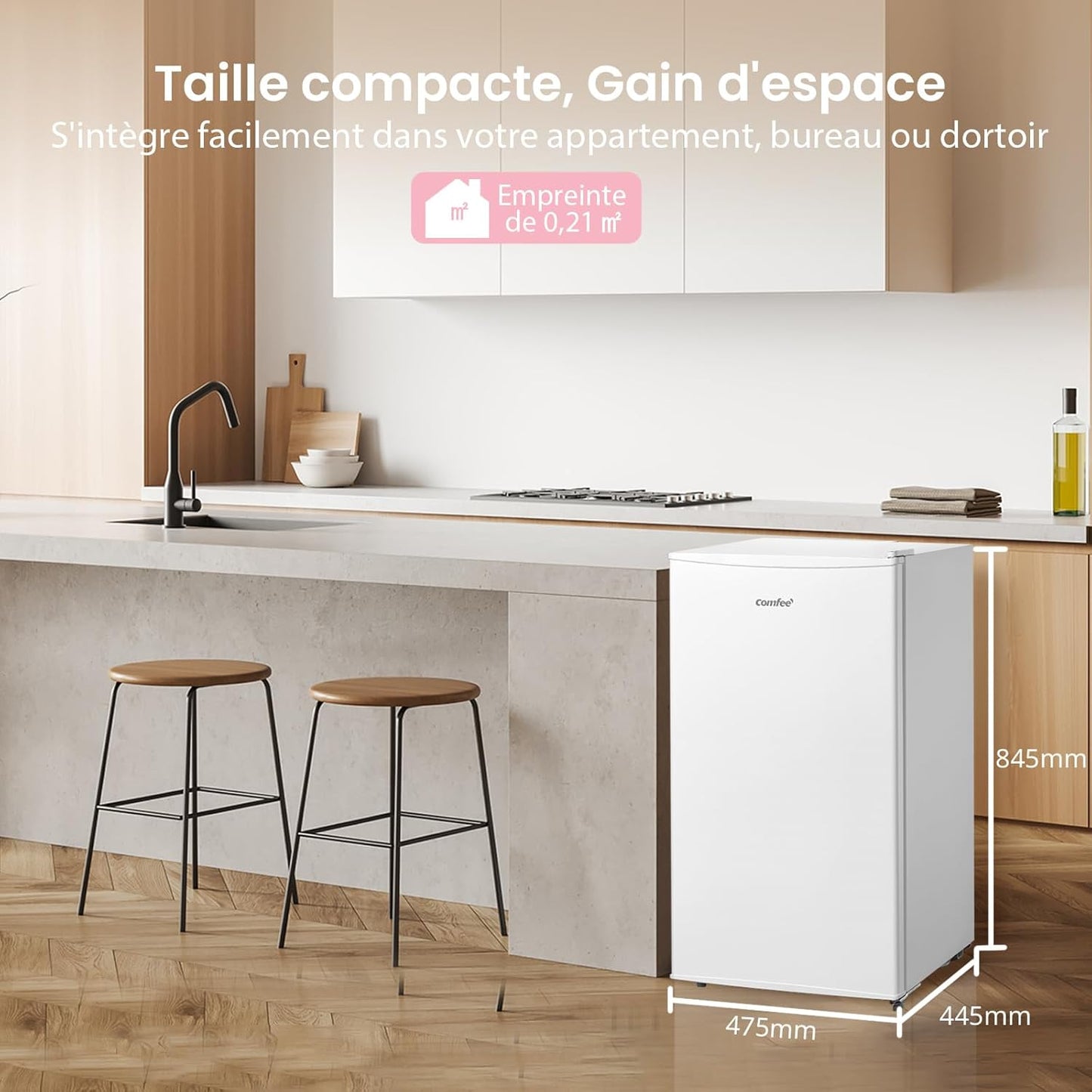 COMFEE' RCU40WH2(E) 31L Mini Congélateur, Porte Réversible, 4 Étoiles, Silencieux, pratique dans le Bureau, l'Hôtel et la Maison, Blanc