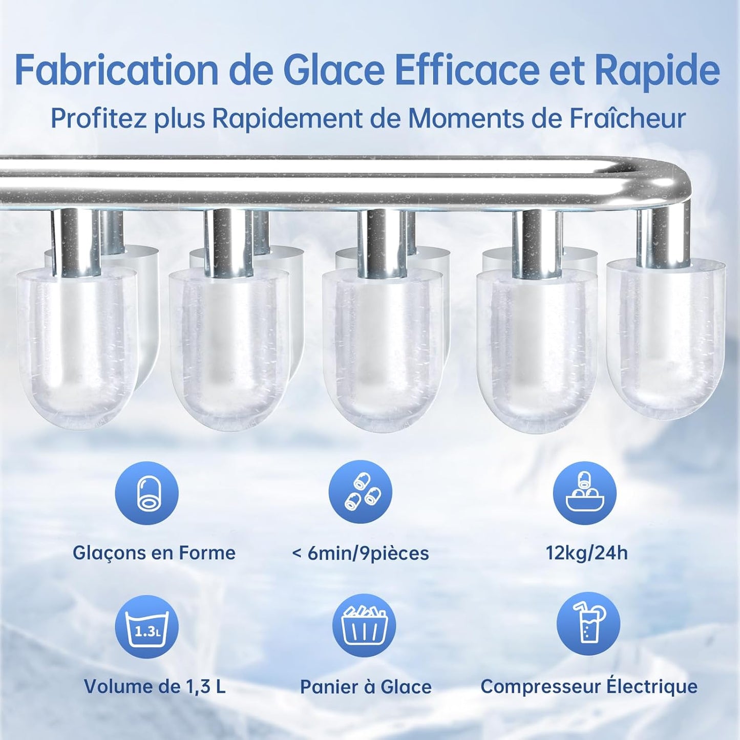 Machine à glaçons 24 heures sur 24, 12 kg, portable, silencieuse, avec pelle à glace et autonettoyante