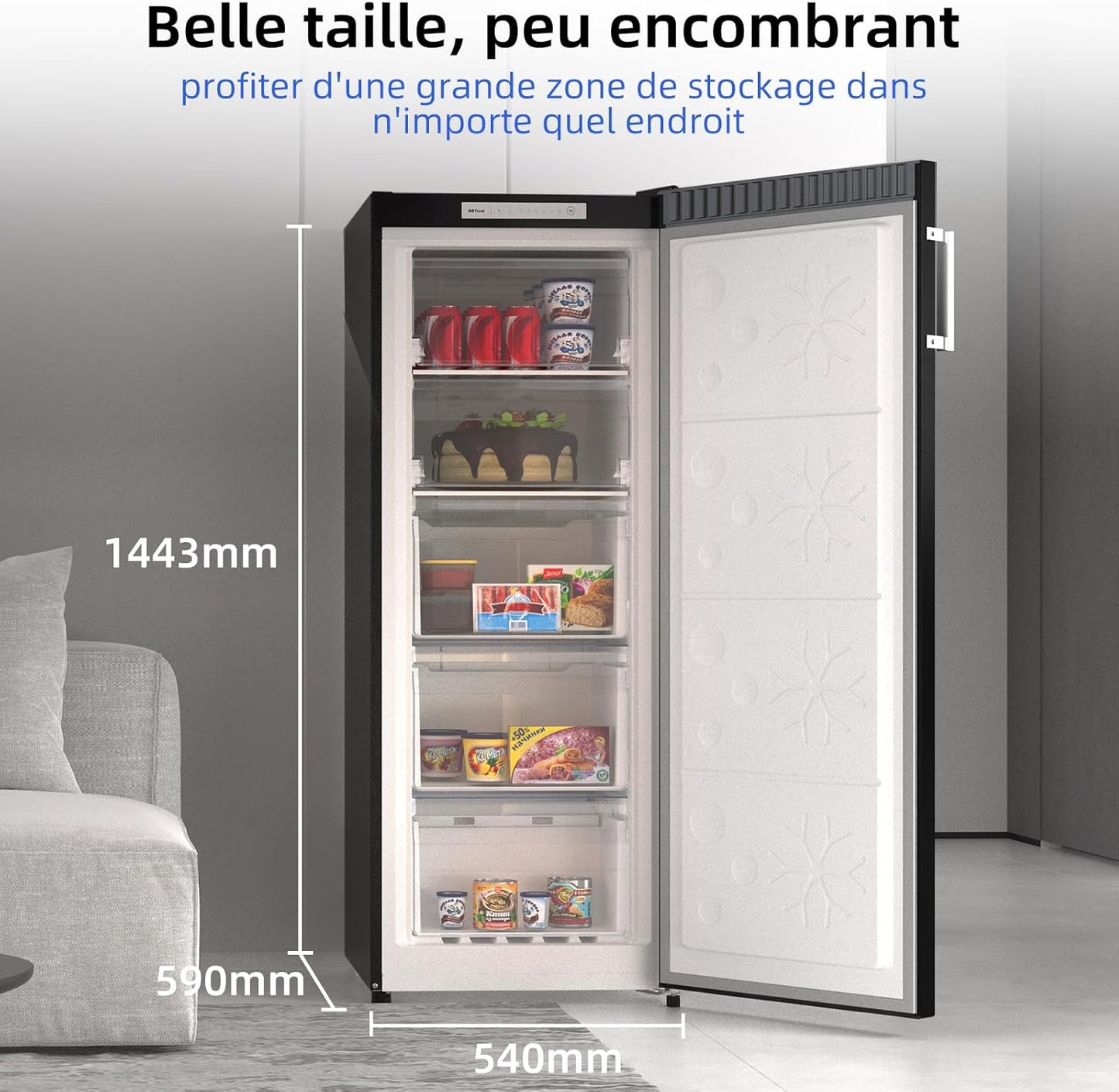 CHiQ Congélateur d'une capacité de 145 L, Congélation rapide, Thermostat réglable Silencieux Porte réversible, Noir, Classe énergétique E