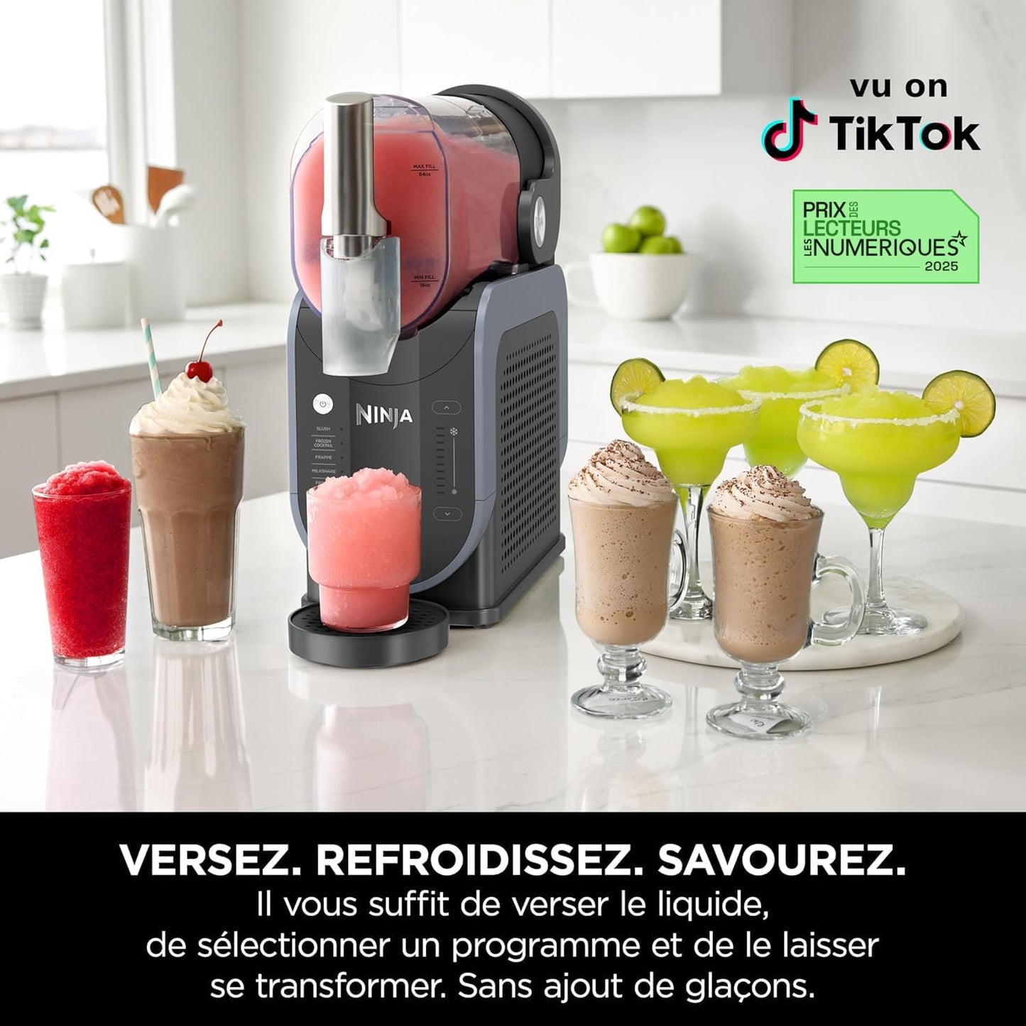 Machine à boissons glacées pour smoothies, cocktails, frappuccinos, milkshakes et jus glacés Aucune glace ni préparation requise Capacité de 1,9 litre