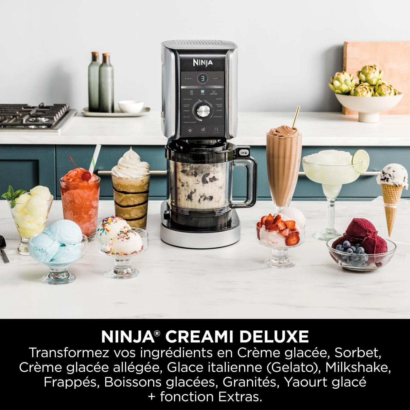 Sorbetière Ninja CREAMi 7 programmes pour glaces sorbets smoothies et milkshakes, noir/argent 1,4 L