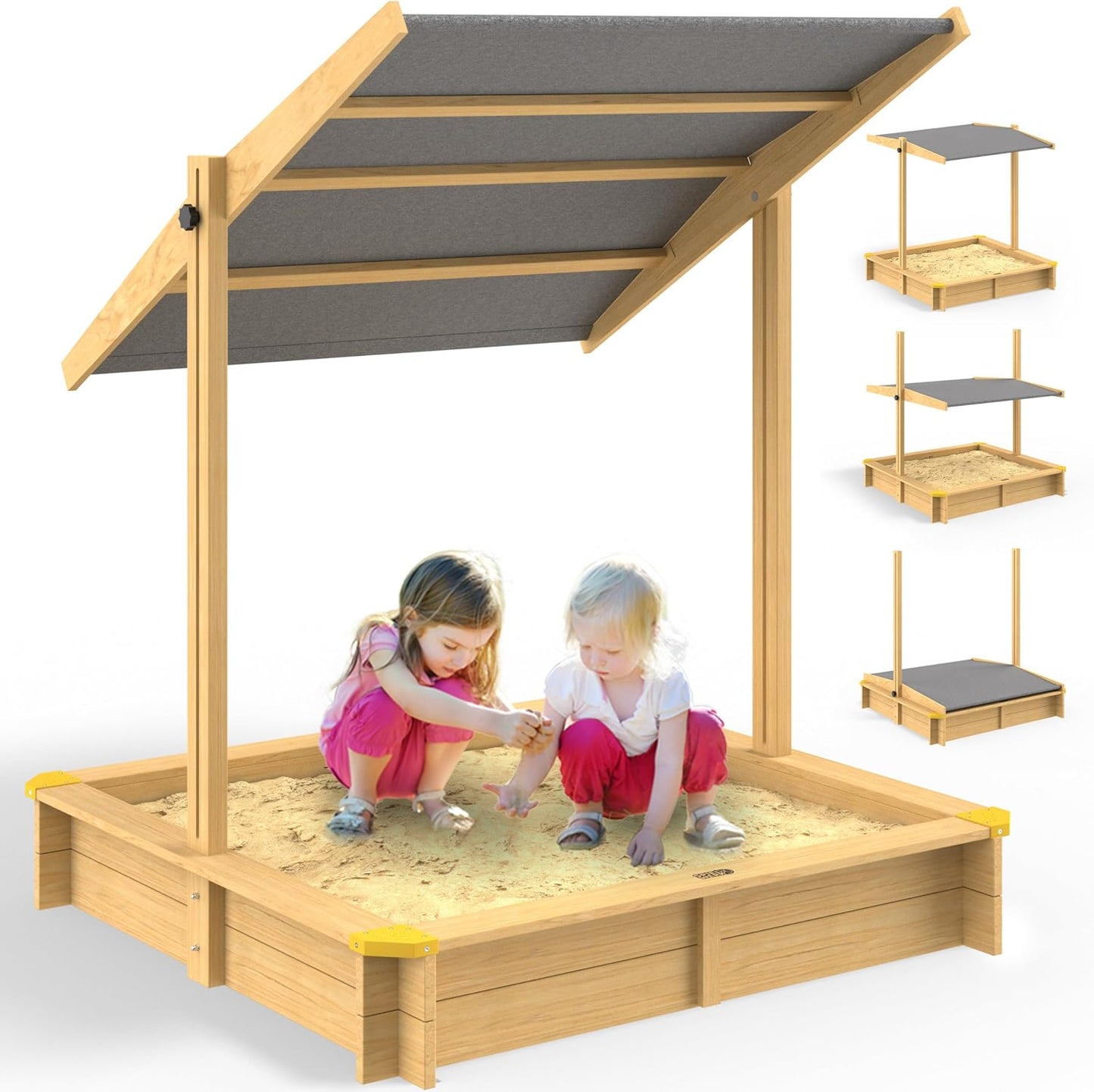 Bac à sable en bois 120 x 120 cm Tapis de sol Toit réglable Protection UV 50+