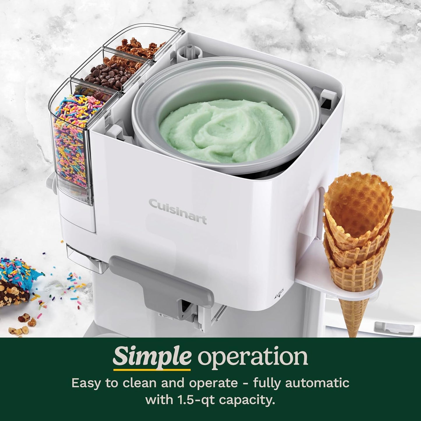 Sorbetière Cuisinart | Sorbetière, yaourt glacé, gelato, sorbet, sans produits laitiers | Distributeur de remplissage | Facile à utiliser | 1,42 L pour 6 portions | Prêt en 20 minutes | ICE48U