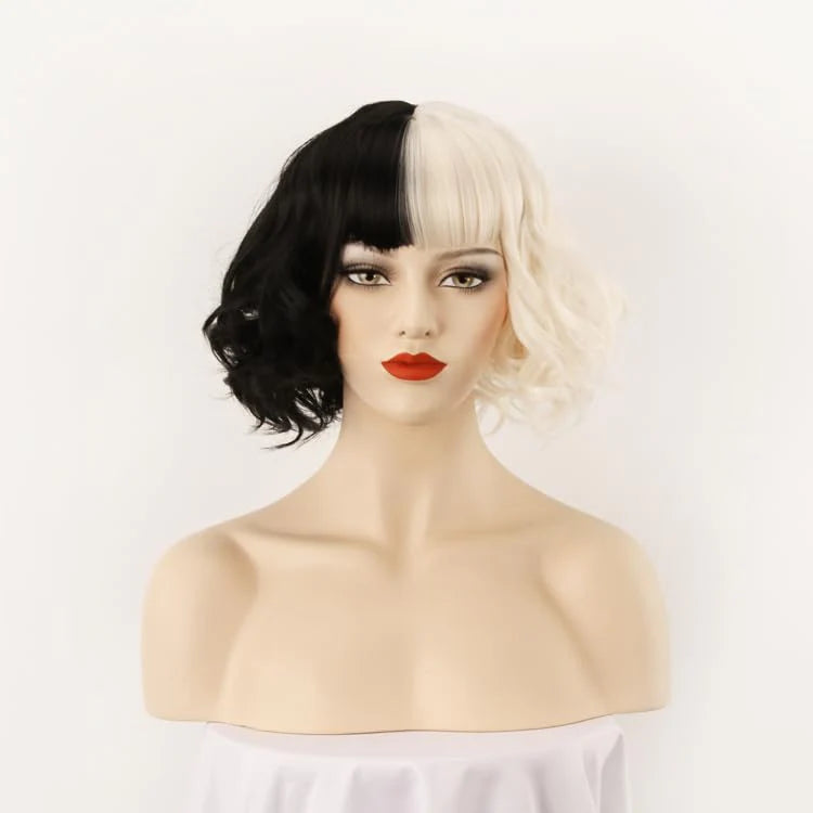 Black and blonde mixed short hair wave female synthetic wig
