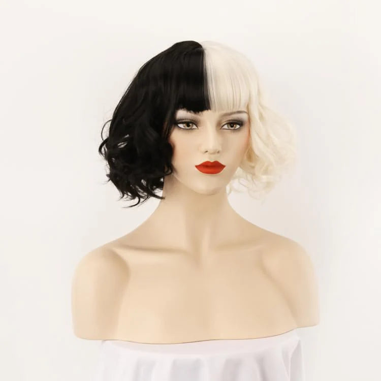 Black and blonde mixed short hair wave female synthetic wig