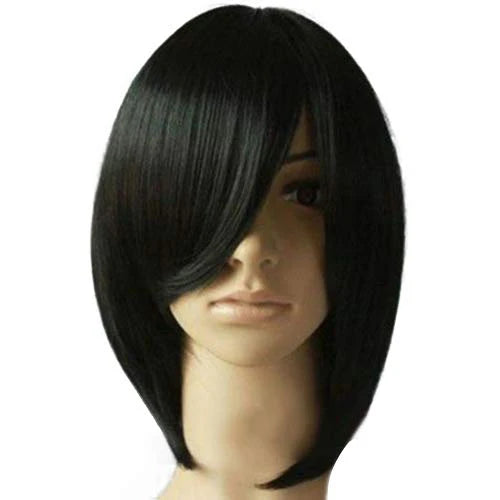 Short black straight hair synthetic wig